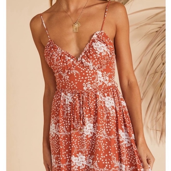 Hello Molly Angel Biba Good Friend Rust V Neckline Cottagecore Midi Dress L - Picture 6 of 7